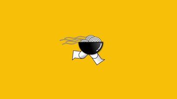 The animation forms an icon of a bowl of noodles, Animation of line sketch icon for cooking noodles and chopsticks video