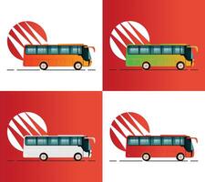 Set of bus in red and white background vector