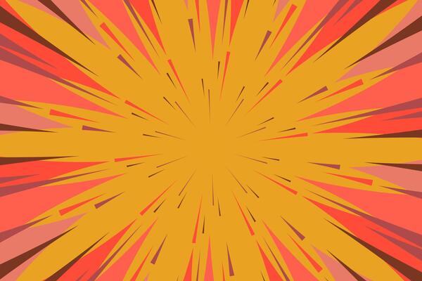 Colorful comic book speed lines background in red and yellow colors. Vibrant art, summer design, anime explosion.