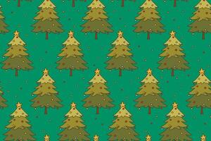 Christmas pattern with Christmas tree and balls on a green background. Hand drawn design for Holidays. Background perfect for print. vector