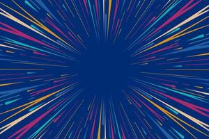 Anime explosion effect with colorful speed lines. Radial comic book design for dynamic scenes. vector