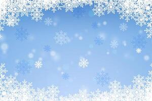Magical snow background with bokeh effect. Ice particles. Creative snowflakes. Winter abstract blue background with snow vector