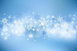 Bokeh winter sky background with snowflakes. Snowy blue abstract background. vector