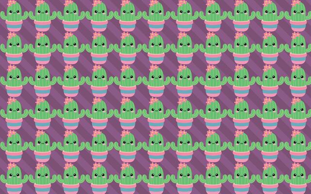 cute cactus illustration, pattern with pink and purple tones