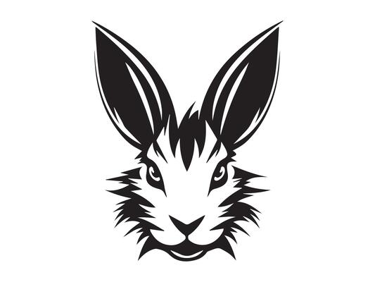 Black Silhouette of a Rabbit Head Isolated on a White Background. Concept of Animal Illustration, Minimalist Style, Bunny Face, Design Element