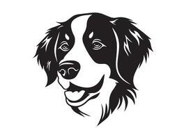 Black and white Silhouette illustration of a happy dog head isolated on a white background. Concept of pet, domestic animal, canine portrait, cheerful expression. Print, icon, design element vector