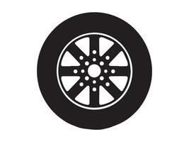 Black and white silhouette of a car tire isolated on a white background. Concept of automobile design, vehicle equipment, tire illustration, automotive icon. Print, design elements vector