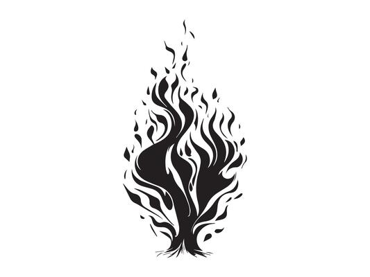 Silhouette of a Burning Flame Isolated on a White Background. Concept of Fire Illustration, Abstract Blaze, Minimalist Design, Black and White Art