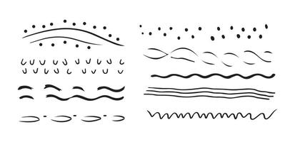 Set of abstract wavy and dotted lines isolated on a white background. Concept of decorative graphic design, line art, minimalist style, artistic wave patterns. Print, icon, design element vector