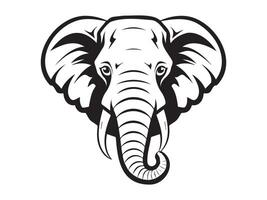 Black and white elephant head illustration. Concept of wildlife, majestic pachyderms, detailed animal features, minimalistic design. Print, icon, design element vector