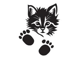 Black Silhouette of a Cat with Paw Prints Isolated on a White Background. Concept of Pet Illustration, Cute Kitten, Feline Animal, Minimalist Style. Print, Design Element vector