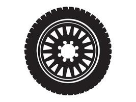 Black Silhouette of a Tire with Detailed Tread and Rim Isolated on a White Background. Concept of Vehicle Part, Automotive Design, Car Wheel, Mechanical Equipment. Print, Icon, Design Element vector