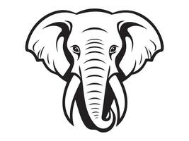 Black and white elephant head illustration. Concept of wildlife, majestic pachyderms, detailed animal features, minimalistic design. Print, icon, design element vector