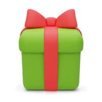 3d realistic green giftbox with red bow. Closed box with festive ribbon. Holiday present Isolated on white background. 3D illustration vector
