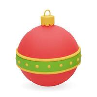3D Christmas ball. Christmas Tree Toy with green, red and yellow pattern. 3D illustration isolated on white background. vector
