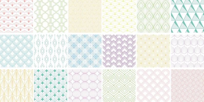 Collection of seamless decorative color patterns - geometric ornamental design. Contemporary repeatable backgrounds. Symmetry vintage endless prints