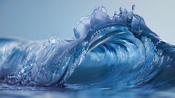The image depicts a striking water wave in motion, featuring rich textures and vivid blue tones that highlight its dynamic flow. This natural phenomenon captivates with its beauty photo