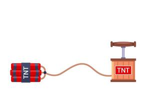 Explosives with a detonator and wire. Preparing for an explosion. vector