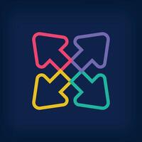 Colorful arrow design going to four corners. Brand rotation, delivery and routing design. vector