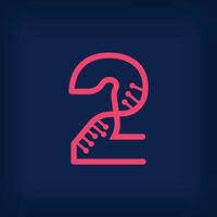 DNA form design from the number 2, Number two logo. Health, science research and laboratory sector. vector