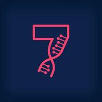 DNA form design from the number 7, Number seven logo. Health, science research and laboratory sector. vector