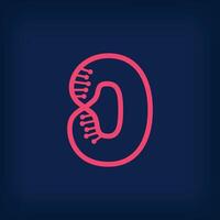 DNA form design from the number 0, Number zero logo. Health, science research and laboratory sector. vector