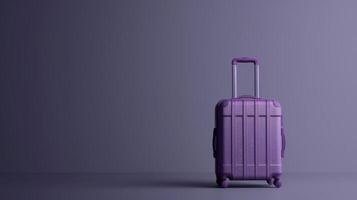 A stylish purple suitcase awaits at an empty location, emphasizing its sleek design and travel-ready appeal. The simple background enhances its vibrant color photo