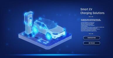 Smart electric vehicle charging station with futuristic design and glowing elements showcasing advanced technology for efficient energy solutions vector