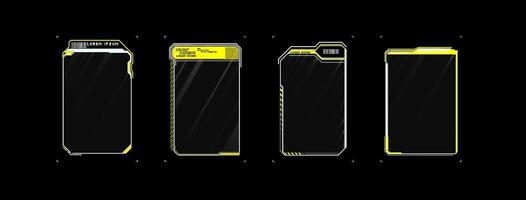 Futuristic display panels with bright yellow accents showcasing a sleek design and high-tech interface in a digital environment vector