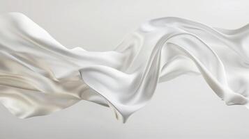 White silk satin cloth pieces are gracefully floating and undulating in the air, creating a sense of lightness and elegance. The fabric moves gently, conveying tranquility photo
