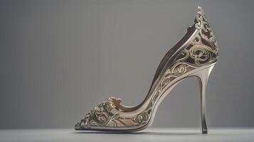 This luxurious pair of high heels features intricate designs, exuding elegance and sophistication. The polished look highlights exquisite craftsmanship and artistic flair photo