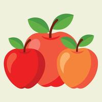 Three apples are shown in a flat design vector