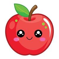 An apple with a cute face and green leaves vector