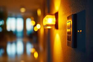Dimmer switches are being installed to create adjustable lighting levels in a stylish corridor photo