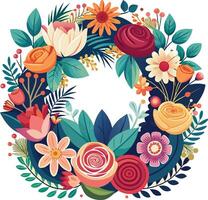 Colorful floral wreath forming round frame for text vector