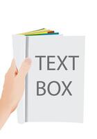 Hand holding open book with text box space for message vector