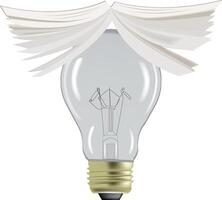 Open book forming wings over light bulb symbolizing knowledge vector