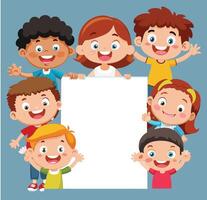 Group of happy children holding a blank whiteboard vector