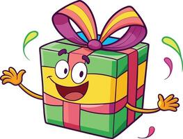 Happy colorful cartoon gift box waving and smiling vector