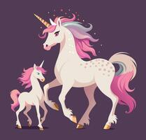 Unicorn family walking together with sparkles around vector