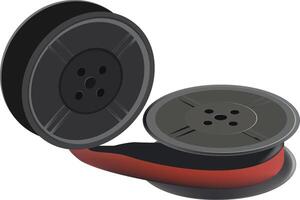 Two ink ribbon spools with red ink ribbon unwinding from one spool vector