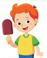 Happy boy holding popsicle smiling at viewer vector