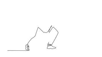 Self drawing animation single line draw young smart businessman in formal suit running to go to office. Business financial market growth competition concept. Continuous line draw. Full length animated video