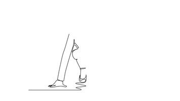 Animated self drawing of continuous line draw front view of businesswoman get ready to sprint run on running track. Business race challenge and competition concept. Full length single line animation video