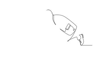 Animated self drawing of continuous line draw side view of urban office worker get ready to sprint run on running track. Business race challenge competition concept. Full length single line animation video