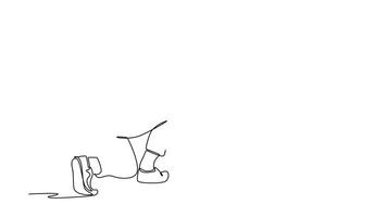 Animated self drawing of continuous line draw back view of businessman or office worker get ready to sprint run on running track. Business race competition concept. Full length single line animation video