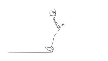 Animated self drawing continuous line draw successful businessman in formal suit run for work. Salesman running to meeting with client. Late for work. Business people. Full length one line animation video