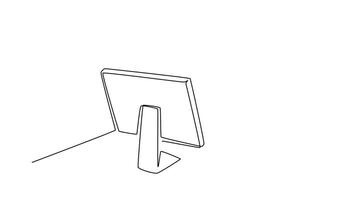 Animated self drawing of continuous line draw bored and tired female call center worker answering complain from lot of customers. Helpdesk center from property company. Full length one line animation video