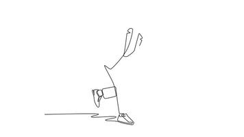 Animated self drawing of continuous line draw of young female manager running fast to go to the office. On time professional businesswoman. Business competition concept. Full length one line animation video