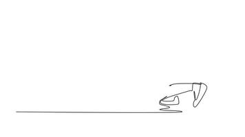 Animated self drawing of continuous line draw back view of cute female company employee get ready on start line to do sprint race. Business running competition concept. Full length one line animation video